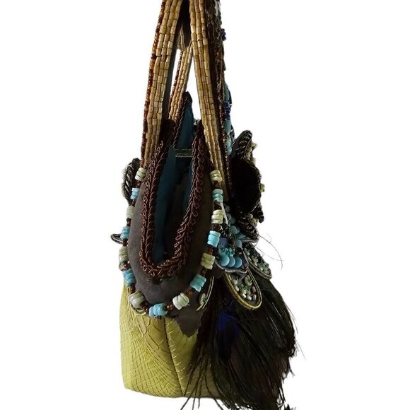 MARY FRANCES Bead & Feather Heart Handle Handbag - Picture 6 of 7